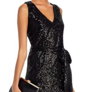 Aqua Black Sequined Sleeveless Mini Dress with Tie Size Misses Small